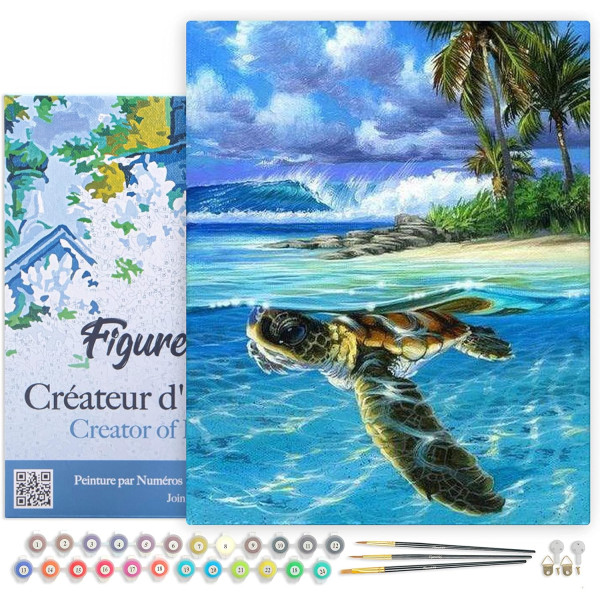 photo-Peinture par numéro - Tortue détendue - 40x50cm - Toile + pinceaux + peinture - Complexe - Figured'Art