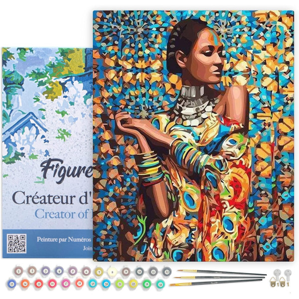 photo-Peinture par numéro - Femme africaine - 40x50cm - Toile + pinceaux + peinture - Complexe - Figured'Art
