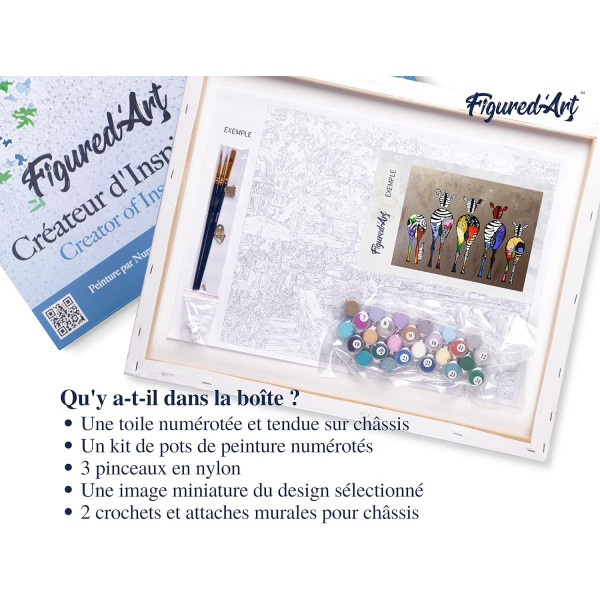 Peinture par numéro - Famille de zèbres - 40x50cm - Toile + pinceaux + peinture - Intermédiaire - Figured'Art