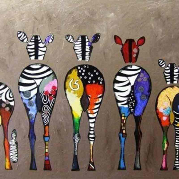 Peinture par numéro - Famille de zèbres - 40x50cm - Toile + pinceaux + peinture - Intermédiaire - Figured'Art