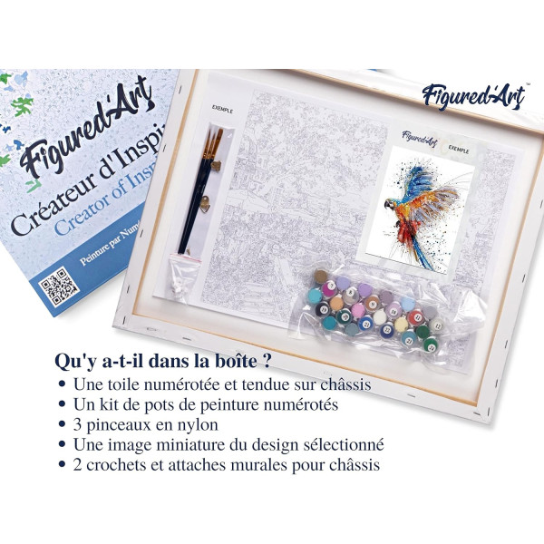Peinture par numéro - Perroquet coloré - 40x50cm - Toile + pinceaux + peinture - Complexe - Figured'Art