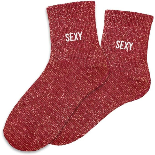 photo-Chaussettes - Femme - Rouge avec paillettes - Sexy - Taille 36/42 - Humour - Cadeau