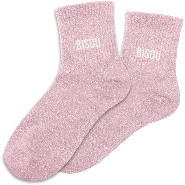 photo-Chaussettes - Femme - Rose avec paillettes - Bisou - Taille 36/42 - Humour - Cadeau