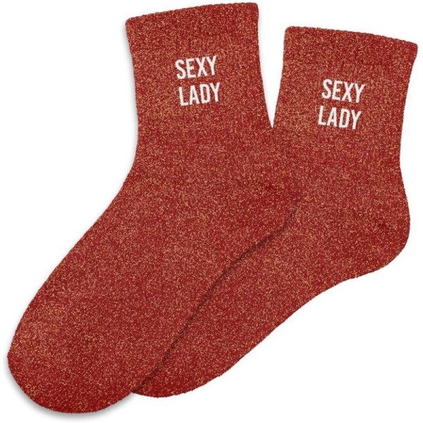 photo-Chaussettes - Femme - Rouge avec paillettes - Sexy lady - Taille 36/42 - Humour - Cadeau