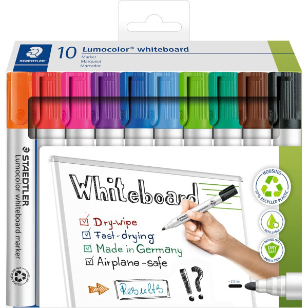 photo-Marqueurs - Feutres - Pour tableaux blancs - Effaçable à sec - 10 couleurs - Staedtler Lumocolor