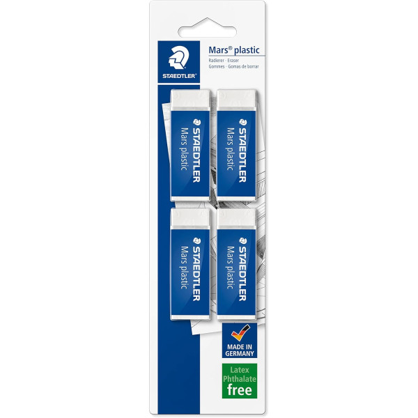 photo-Gomme blanche - Lot de 4 - Sans phtalate ni latex - Staedtler - Mars plastic