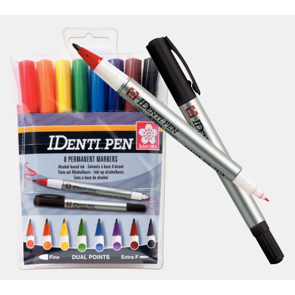 Feutres - Encre à alcool - Permanent - 8 couleurs - Double pointe - Sakura IdentiPen