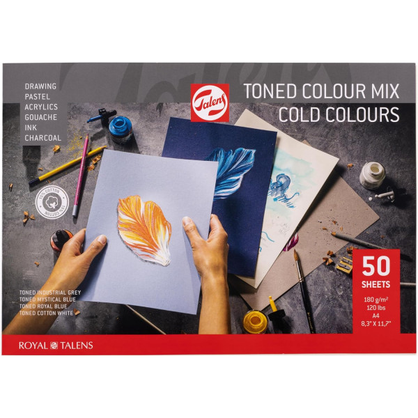 photo-Bloc - Multi techniques - A4 - Papier teinté - Tons froids - 50 feuilles - 180g - Talens