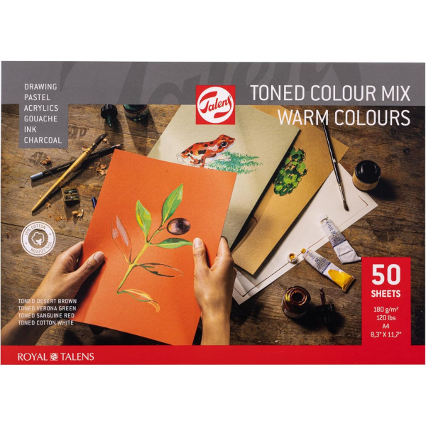 photo-Bloc - Multi techniques - A4 - Papier teinté - Tons chauds - 50 feuilles - 180g - Talens