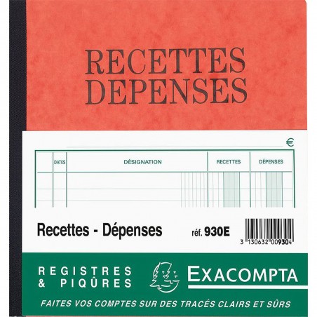 photo-Registre -Piqûre - Recette dépenses - 80pages - Pour entreprise - Exacompta