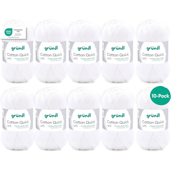 photo-10 pelotes de laine - Blanc - 01 - 100% coton - 3/4 mm - Gründl - Cotton Quick Uni