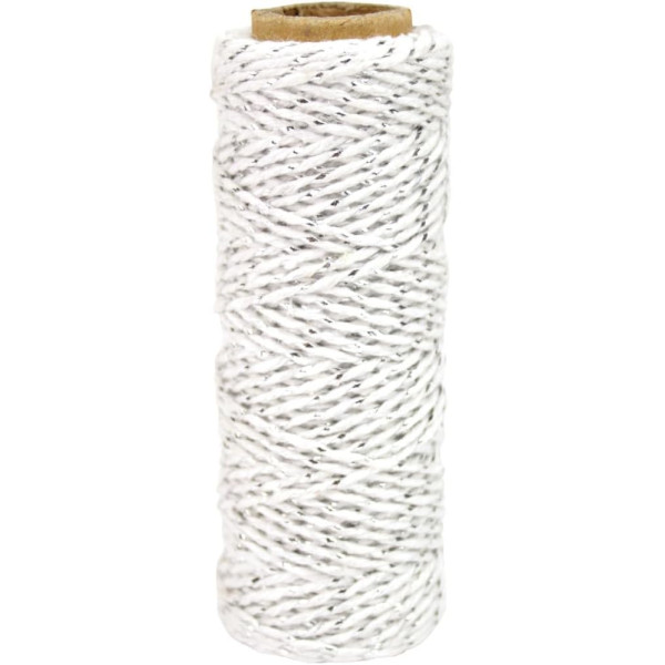 photo-Ficelle - Cordelette - Coton - Argent/Blanc - 2mmx30m - Loisirs créatifs