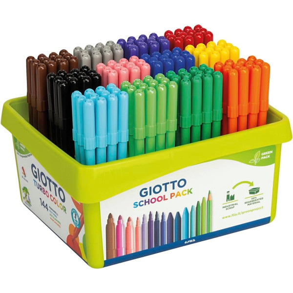 photo-Feutres de coloriage - Dessin - Enfant - 144 feutres - 12 couleurs - Pointe solide - Schoolpack - Giotto