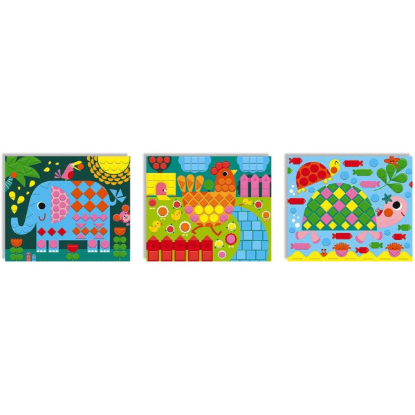 Jeu créatif - Gommettes mosaïque - 3 modèles - Animaux - Dès 3 ans - Janod