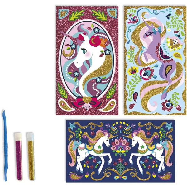 Jeu créatif - Coffret paillettes - Licornes - Dès 7 ans - 3 modèles - Janod