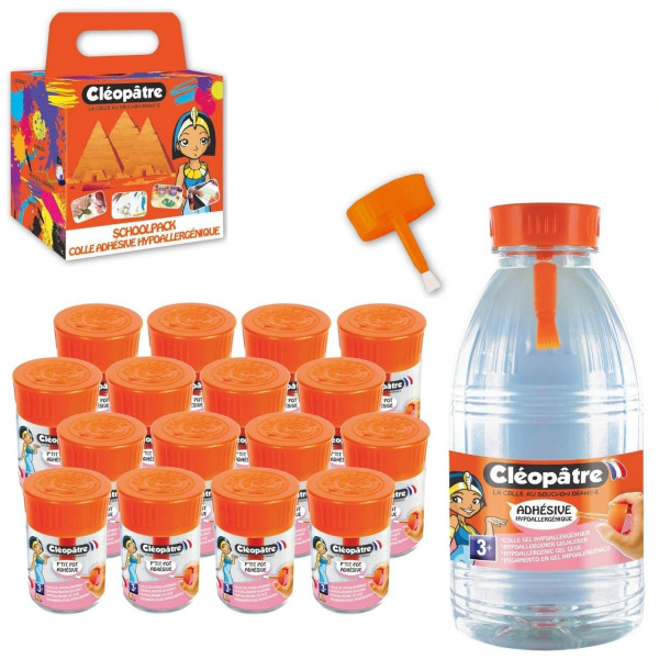 photo-Colle - Transparente - P'tit pot - Cléopâtre Adhésive - Schoolpack - 16 petits pots + recharge