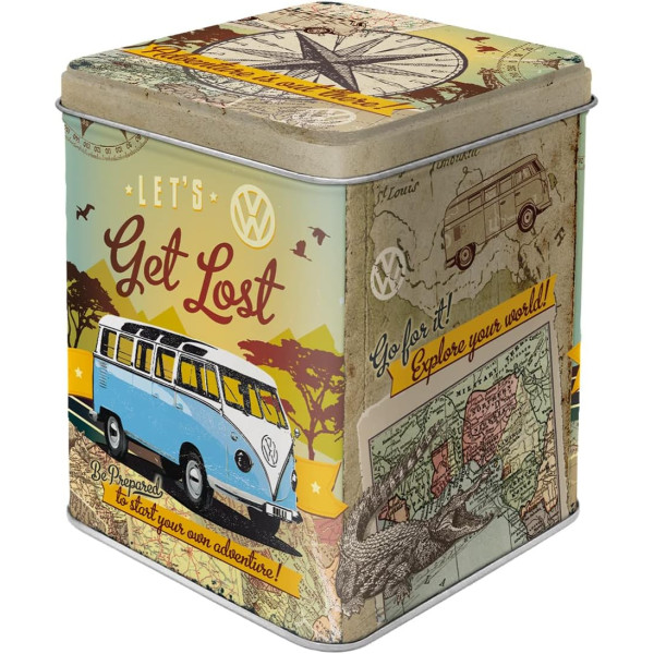 photo-Boîte - Vintage - Métal - Combi VW - Get lost - 7,5x7,5x9cm - Idée cadeau