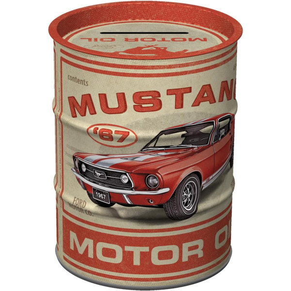 photo-Tirelire - Ronde - Mustang GT 1967 - Rétro - Vintage - 11,7x9,3cm - Idée cadeau
