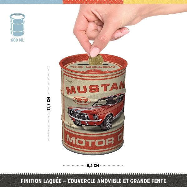 Tirelire - Ronde - Mustang GT 1967 - Rétro - Vintage - 11,7x9,3cm - Idée cadeau
