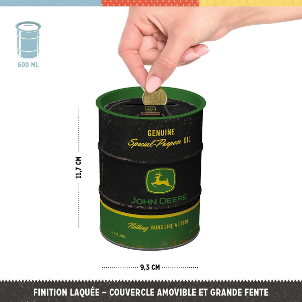 Tirelire - Ronde - John Deere - Rétro - Vintage - 11,7x9,3cm - Idée cadeau