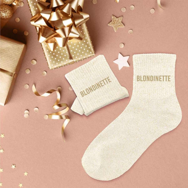 Chaussettes - Femme - Beige avec paillettes - Blondinette - Taille 36/42 - Humour - Cadeau