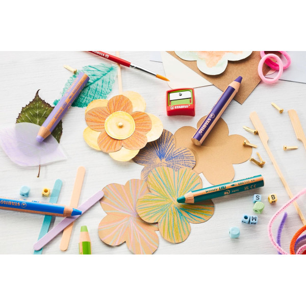 Stabilo woody 3 in 1 - Blanc - Crayon de couleur - Pointe large - Tous supports