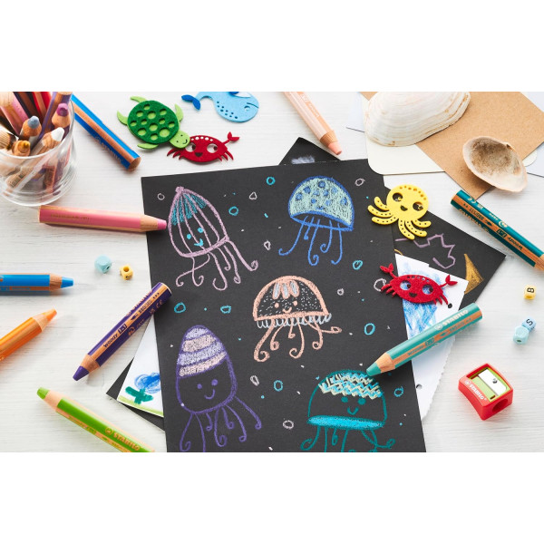 Stabilo woody 3 in 1 - Jaune pastel - Crayon de couleur - Pointe large - Tous supports