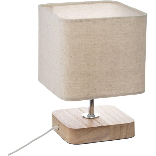 photo-Lampe - A poser - Chevet - Abat jour tissu lin - Socle bois - Chambre - Atmosphera