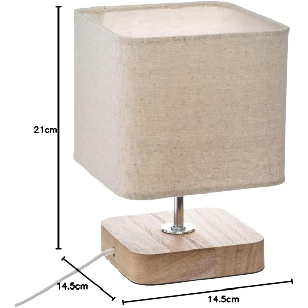 Lampe - A poser - Chevet - Abat jour tissu lin - Socle bois - Chambre - Atmosphera