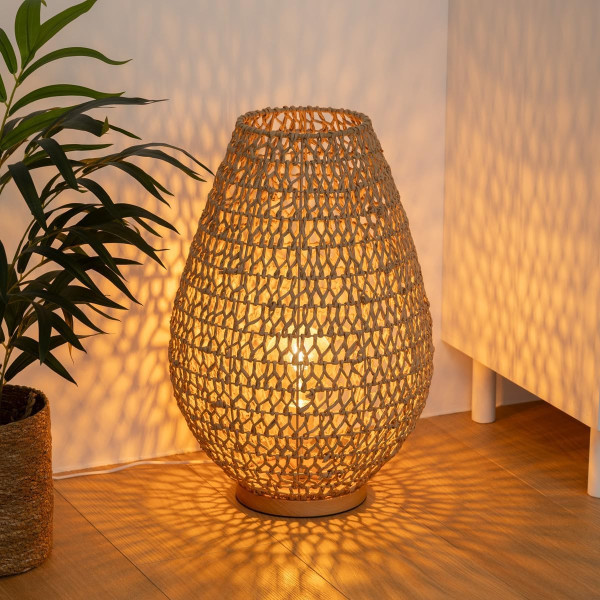 Lampe - A poser - Cannage - Style naturel - Beige - Chambre - Salon - Bureau - Atmosphera