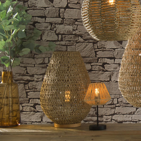 Lampe - A poser - Cannage - Style naturel - Beige - Chambre - Salon - Bureau - Atmosphera