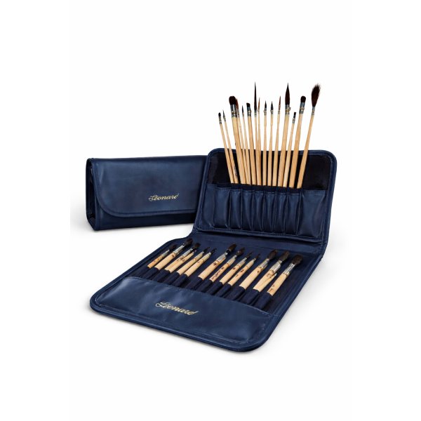 photo-Pinceaux - 15 formes et tailles assorties - Pour porcelaine - Synthétique - Trousse incluse - Léonard