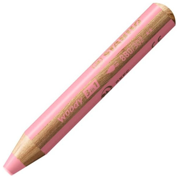 photo-Stabilo woody 3 in 1 - Rose pastel - Crayon de couleur - Pointe large - Tous supports
