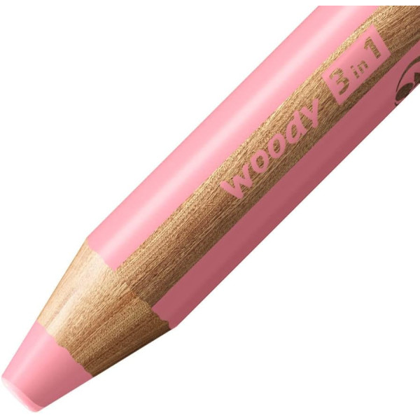 Stabilo woody 3 in 1 - Rose pastel - Crayon de couleur - Pointe large - Tous supports