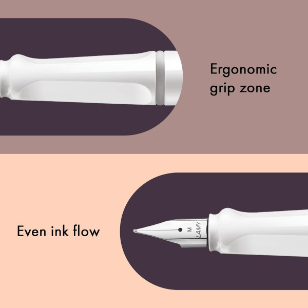Stylo plume - Mine moyenne - Gaucher - LAMY - Safari - Blanc - Rechargeable