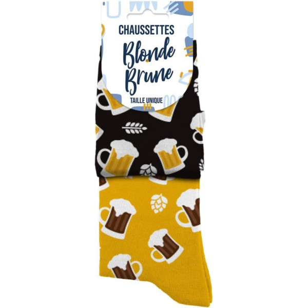 Chaussettes - Bière blonde/brune - Humour - Dépareillées - Idée cadeau originale