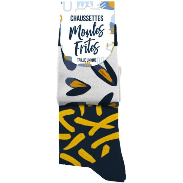 Chaussettes - Moules/Frites - Humour - Dépareillées - Idée cadeau originale
