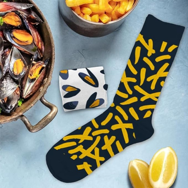 Chaussettes - Moules/Frites - Humour - Dépareillées - Idée cadeau originale