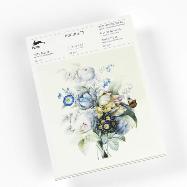 photo-Bloc-notes - A5 - 64 feuilles papier ivoire - 120g - Avec illustrations de bouquets de fleurs