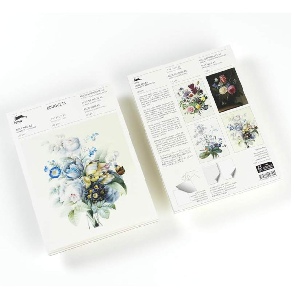 Bloc-notes - A5 - 64 feuilles papier ivoire - 120g - Avec illustrations de bouquets de fleurs