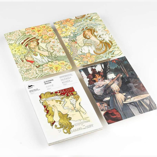 Bloc-notes - A5 - 64 feuilles papier ivoire - 120g - Avec illustrations d'Alphonse Mucha