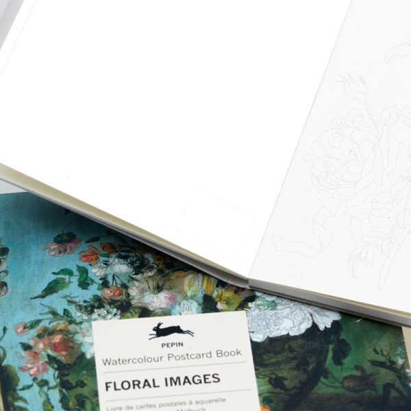 Livre de cartes postales à peindre - Aquarelle - 15x10,5cm - 16 modèles floraux