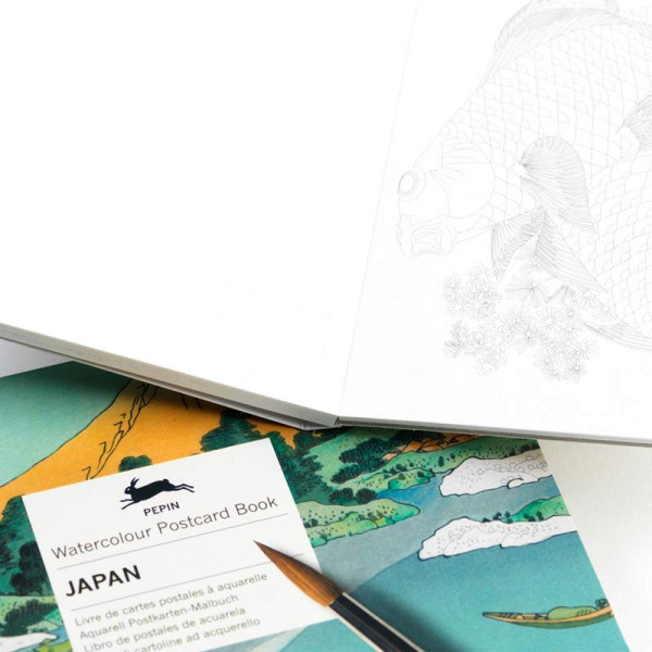 Livre de cartes postales à peindre - Aquarelle - 15x10,5cm - 16 illustrations japonaises