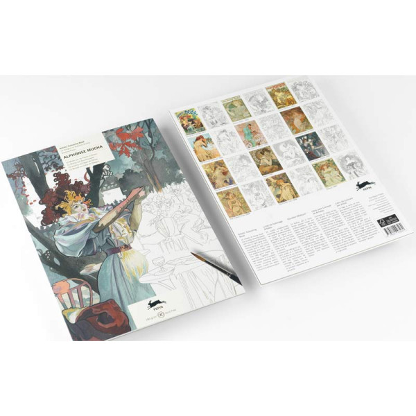 Livre de coloriage - Beaux-arts - Adulte - Aquarelle et crayons - Œuvres d'Alphonse Mucha - 12 modèles