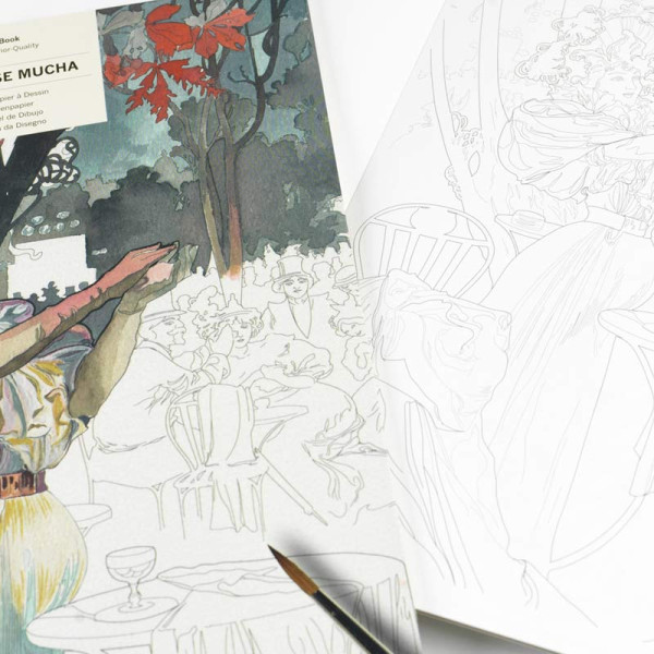 Livre de coloriage - Beaux-arts - Adulte - Aquarelle et crayons - Œuvres d'Alphonse Mucha - 12 modèles