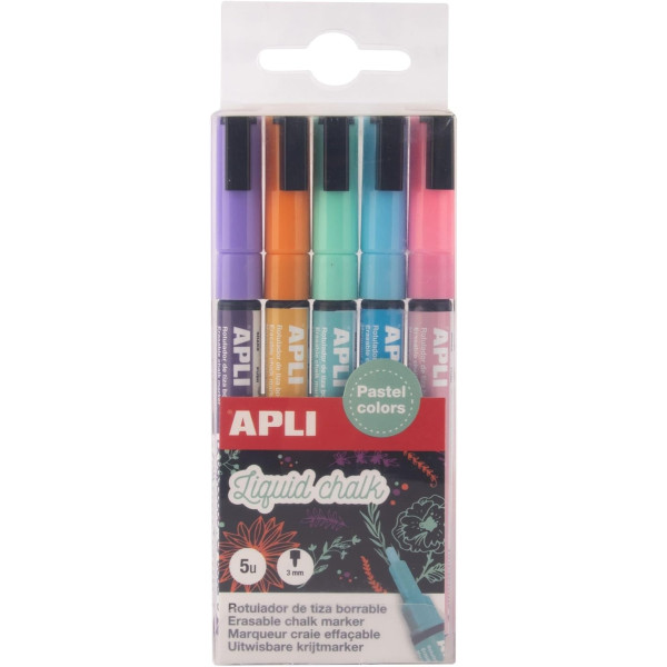 photo-Marqueurs - Craie liquide - 5 couleurs pastel - Pointe ronde - Pour tableau noir, déco, verre - Apli