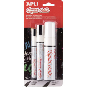 photo-Marqueurs - Craie liquide - Blanc - 3 pointes assorties - Pour tableau noir, déco, verre - Apli