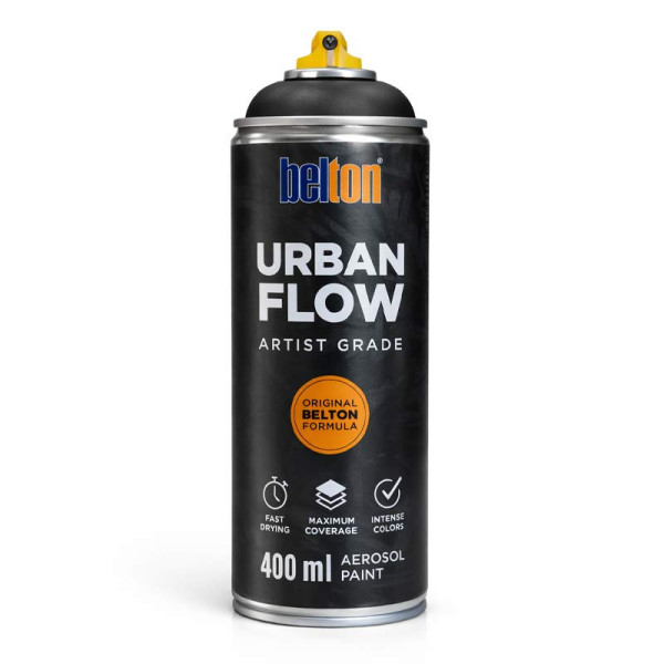 photo-Bombe de peinture - Noir goudron - Belton - Urban Flow - 400ml - Haute couvrance