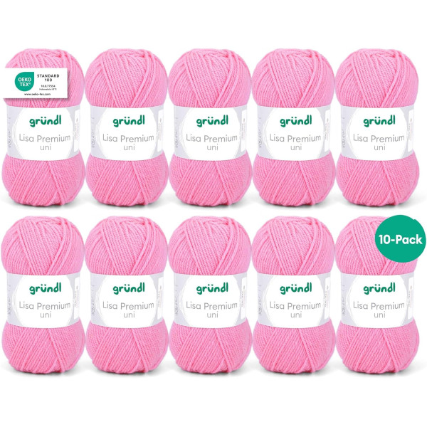photo-10 pelotes de laine - Rose - 31 - 100% acrylique - 3,5/4,5 mm - Gründl - Lisa Premium