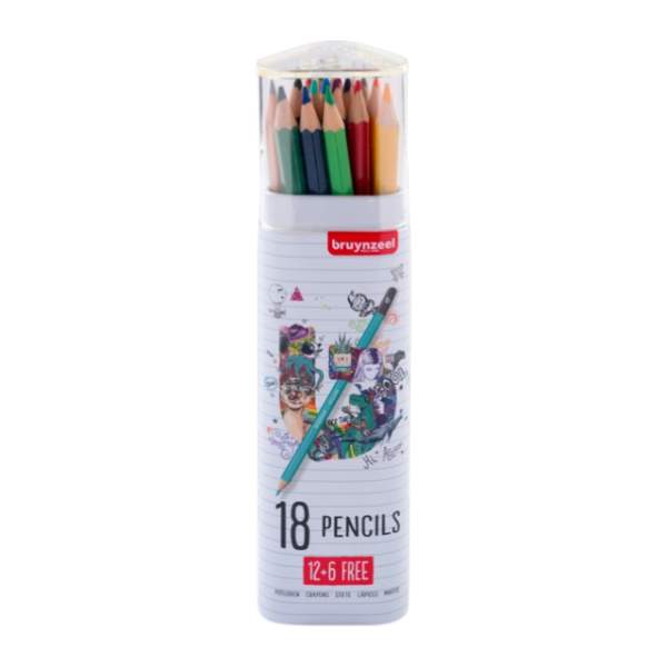 photo-Crayons de couleur - 12 + 6 couleurs - Boîté métallique - Coloriage - Enfant - Bruynzeel
